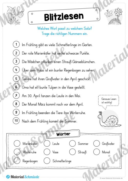 10 Leseübungen zum Frühling (Blitzlesen)