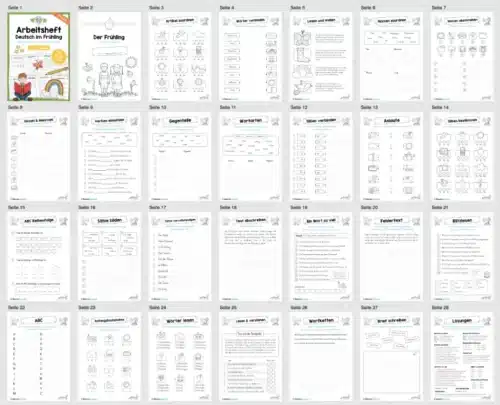 Materialpaket Frühling: 25 Arbeitsblätter (Deutsch 2/3 Klasse) - Überblick
