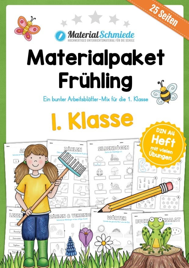 Materialpaket Frühling: 1. Klasse (25 Arbeitsblätter)