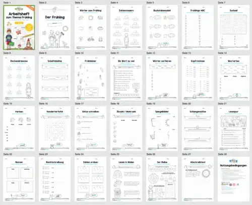 Arbeitsheft Frühling: 2. Klasse (25 Arbeitsblätter) - Überblick