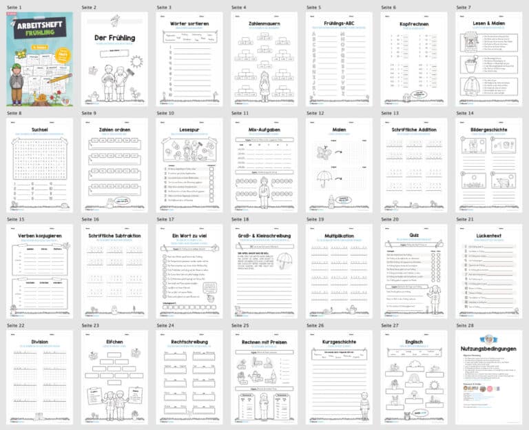 Materialpaket Frühling: 4. Klasse (25 Arbeitsblätter) – Überblick