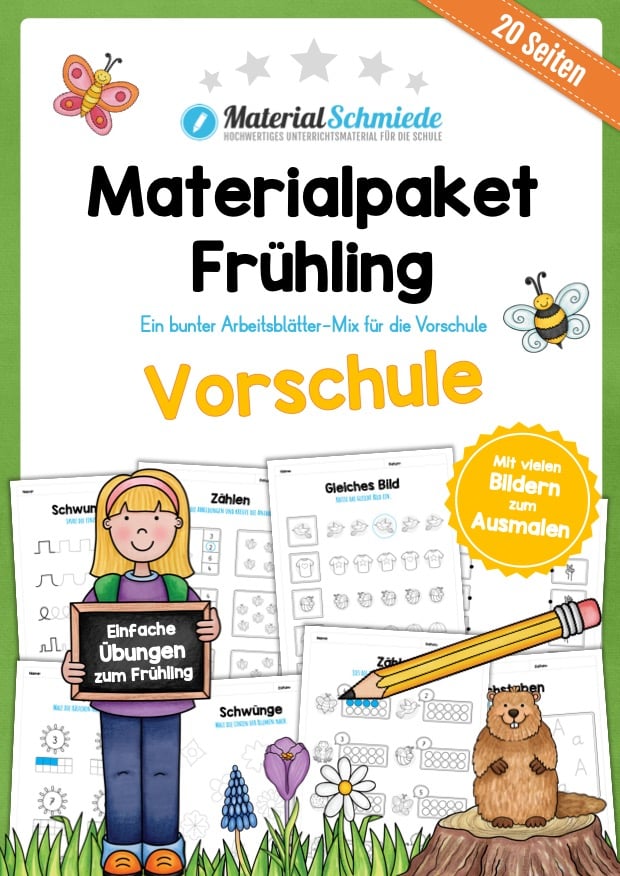 Frühling Arbeitsblätter
 Materialpaket Frühling Vorschule 20 Arbeitsblätter