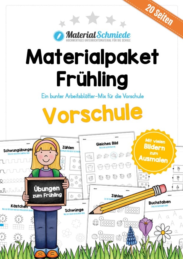 Materialpaket Frühling: Vorschule (20 Arbeitsblätter)
