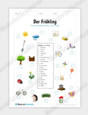 Arbeitsblatt: 20 Abbildungen zum Frühling zuordnen