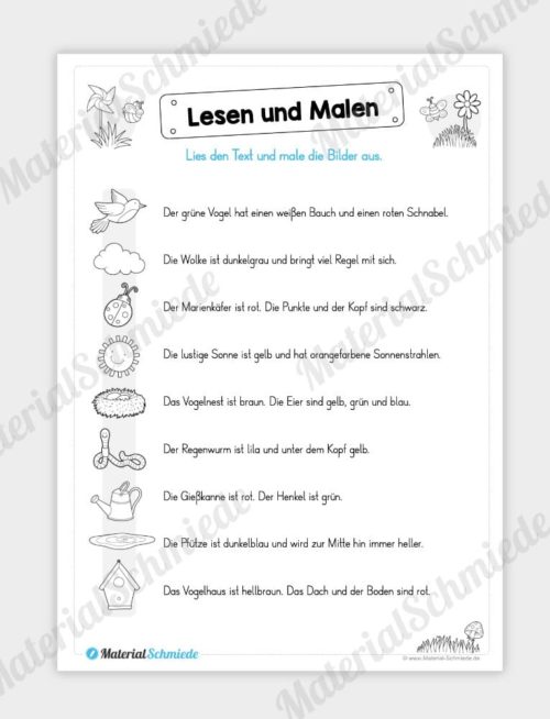 MaterialPaket: Lesen und Malen im Frühling (15 Seiten) - Vorschau 01