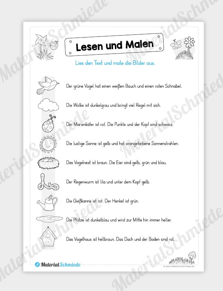 MaterialPaket: Lesen und Malen im Frühling (15 Seiten) – Vorschau 01