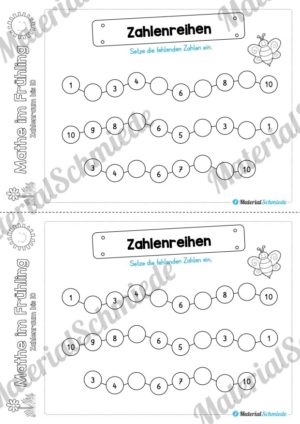 Mathe Übungen Frühling – Zahlenraum bis 10 (Zahlenreihen)