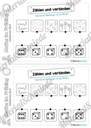 Mathe Übungen Frühling – Zahlenraum bis 10 (Zählen und verbinden)