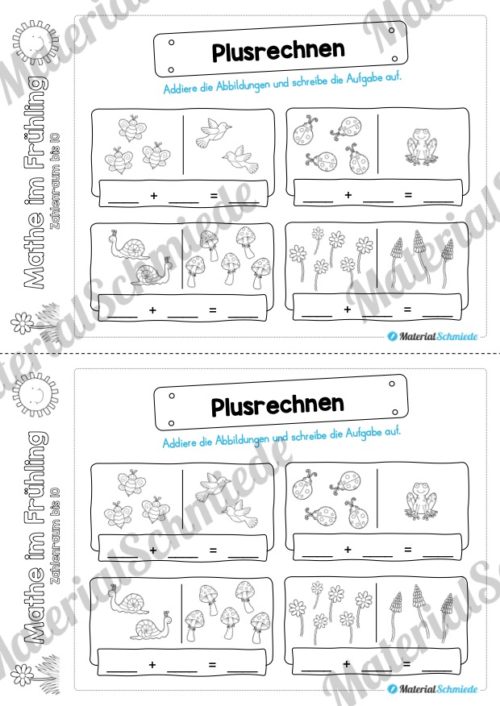 Mathe Übungen Frühling - Zahlenraum bis 10 (Plusrechnen)