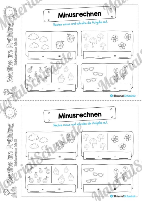 Mathe Übungen Frühling - Zahlenraum bis 10 (Minusrechnen)