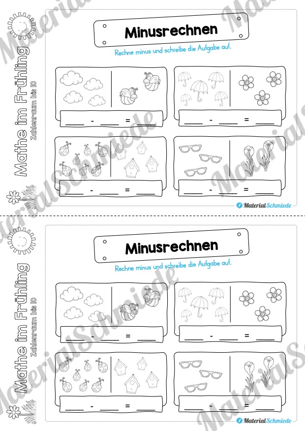 Mathe Übungen Frühling – Zahlenraum bis 10 (Minusrechnen)