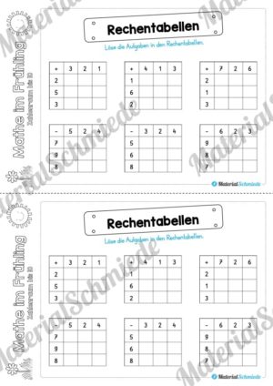 Mathe Übungen Frühling – Zahlenraum bis 10 (Rechentabellen)