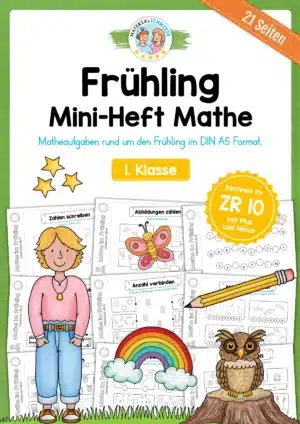 21 Seiten: Mathe Frühlings-Heftchen (Zahlenraum bis 10)