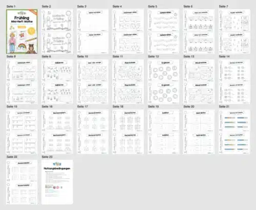 21 Seiten: Mathe Frühlings-Heftchen (Zahlenraum bis 10) - Überblick