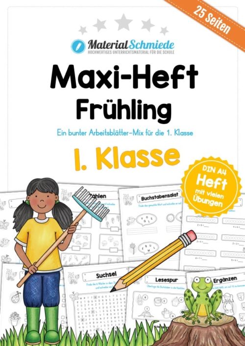 Maxi-Heft: Frühling für die 1. Klasse (25 Arbeitsblätter)