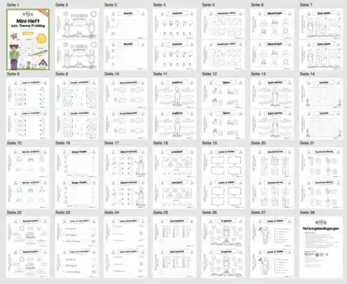 Mini-Heft: Frühling - 1. Klasse (25 Arbeitsblätter) - Überblick