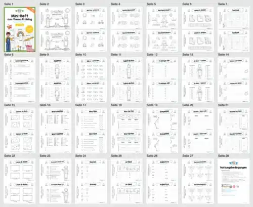 Mini-Heft: Frühling - 2. Klasse (25 Arbeitsblätter) - Überblick