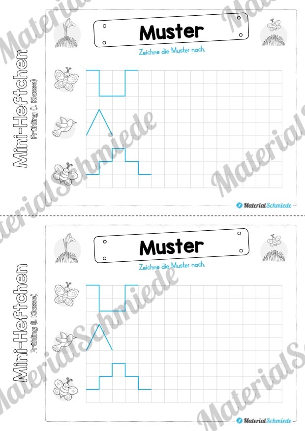 Mini-Heft: Frühling für die 1. Klasse (Muster zeichnen)