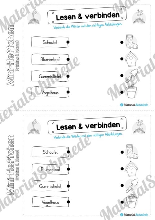 Mini-Heft: Frühling für die 1. Klasse (Lesen & verbinden)