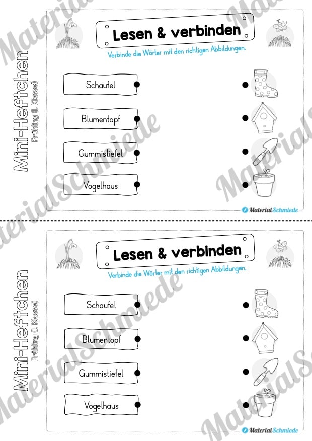 Mini-Heft: Frühling für die 1. Klasse (Lesen & verbinden)