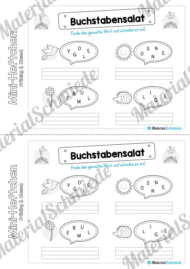 Mini-Heft: Frühling für die 1. Klasse (Buchstabensalat)