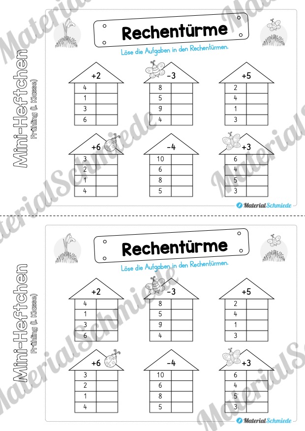 Mini-Heft: Frühling für die 1. Klasse (Rechentürme)
