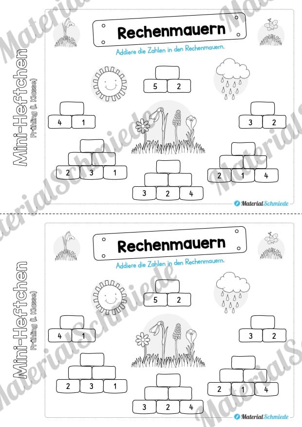 Mini-Heft: Frühling für die 1. Klasse (Rechenmauern)