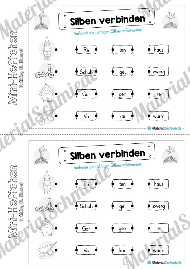 Mini-Heft: Frühling für die 2. Klasse (Silben verbinden)