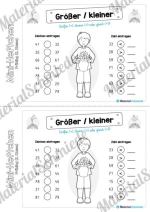 Mini-Heft: Frühling für die 2. Klasse (Größer / Kleiner)