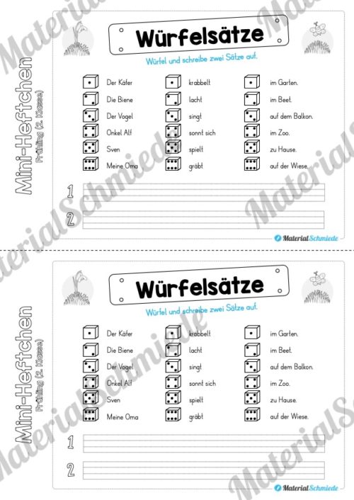 Mini-Heft: Frühling für die 2. Klasse (Würfelsätze)