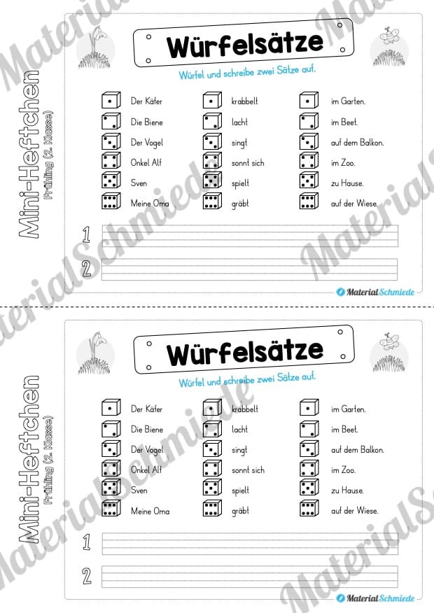 Mini-Heft: Frühling für die 2. Klasse (Würfelsätze)