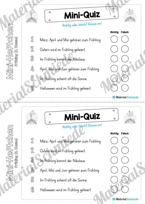 Mini-Heft: Frühling für die 2. Klasse (Mini-Quiz)