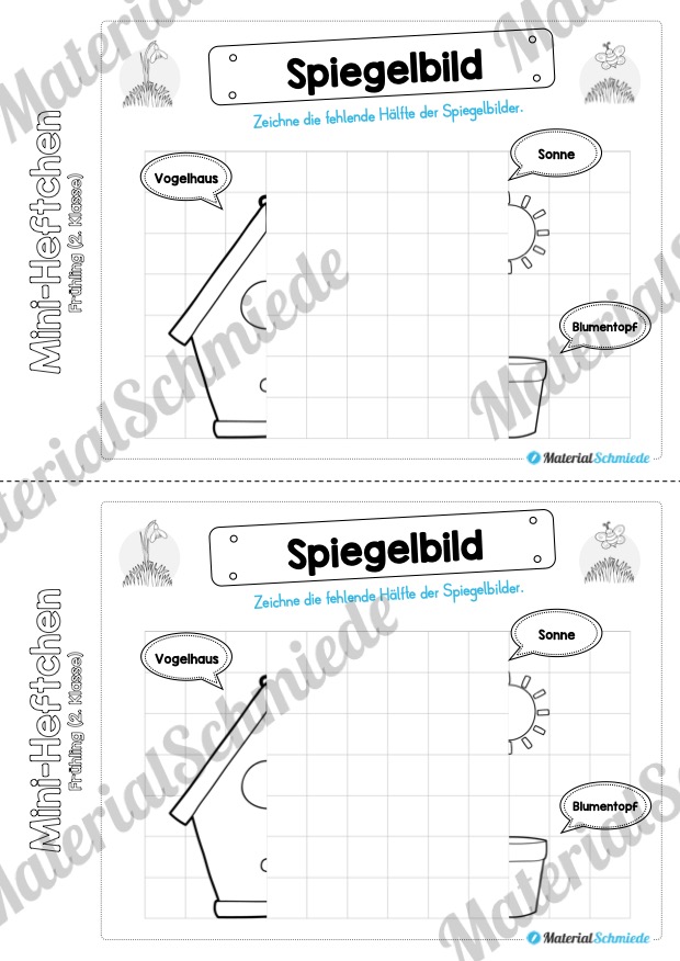 Mini-Heft: Frühling für die 2. Klasse (Spiegelbild)