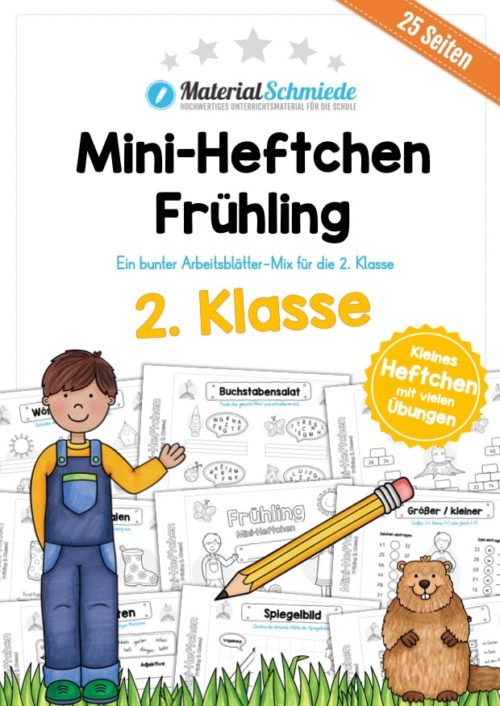 Mini-Heft: Frühling für die 2. Klasse (25 Arbeitsblätter)