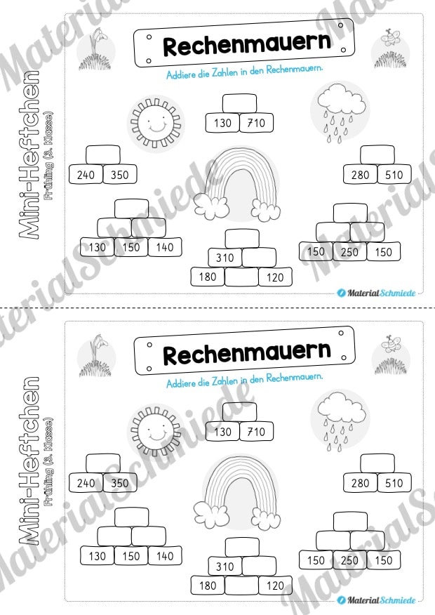 Mini-Heft: Frühling für die 3. Klasse (Rechenmauern)