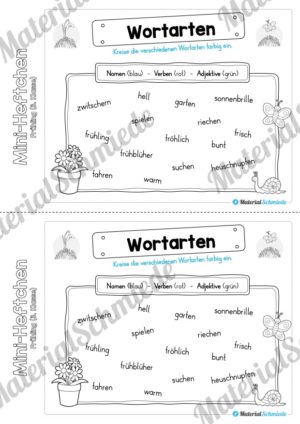 Mini-Heft: Frühling für die 3. Klasse (Wortarten unterteilen)