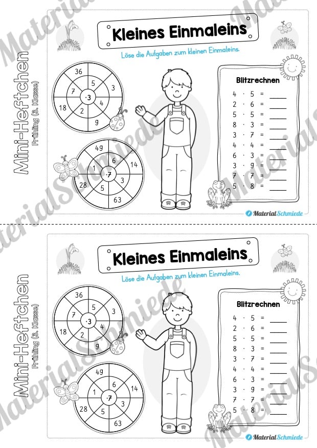 Mini-Heft: Frühling für die 3. Klasse (Kleines Einmaleins)