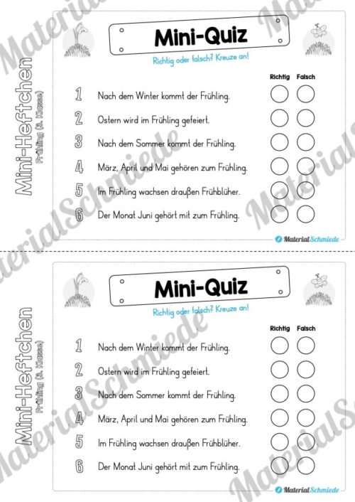 Mini-Heft: Frühling für die 3. Klasse (Mini-Quiz)