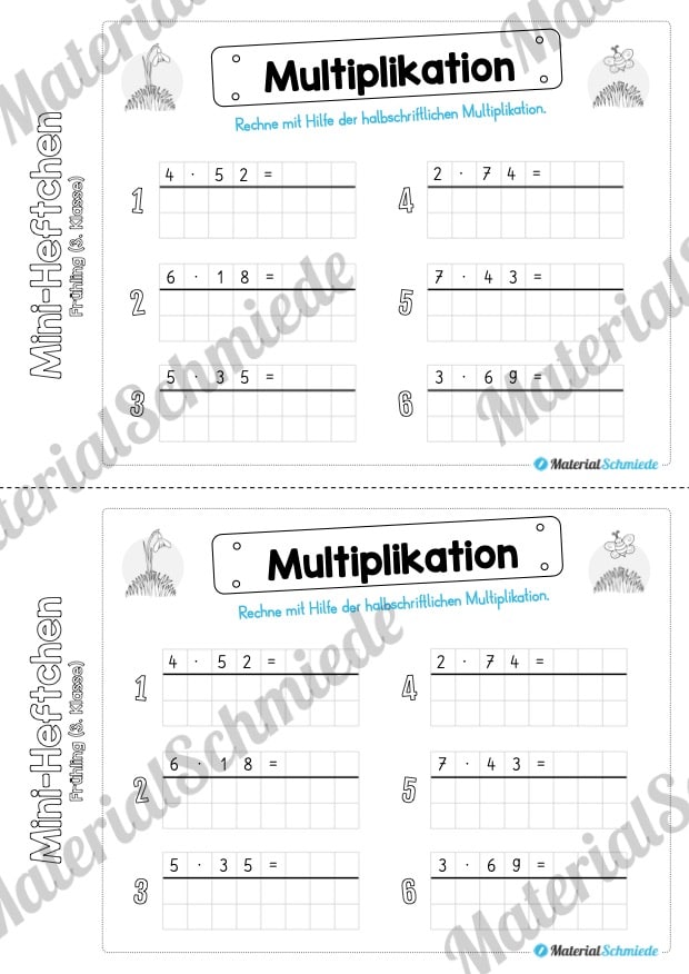 Mini-Heft: Frühling für die 3. Klasse (Halbschriftliche Multiplikation)