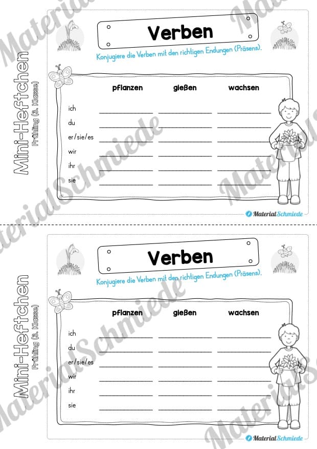 Mini-Heft: Frühling für die 3. Klasse (Verben konjugieren)