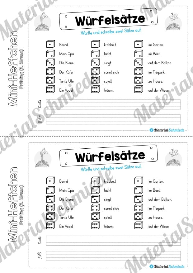 Mini-Heft: Frühling für die 3. Klasse (Würfelsätze)