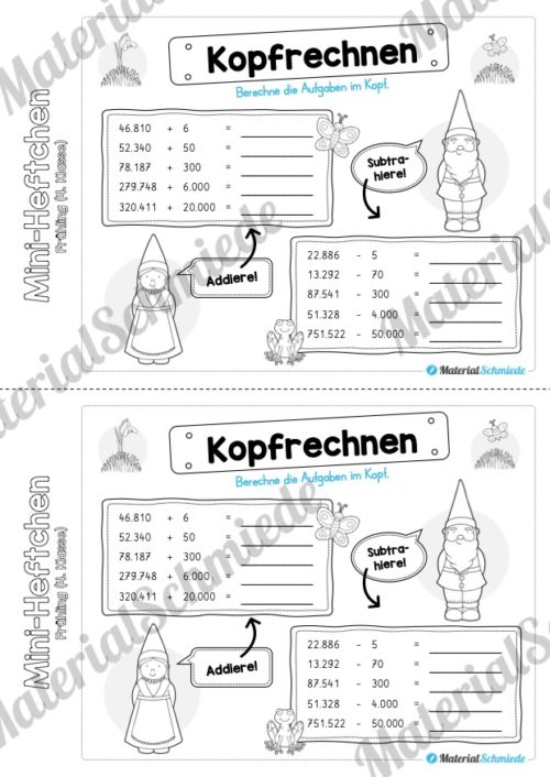 Mini-Heft: Frühling für die 4. Klasse (Kopfrechnen)
