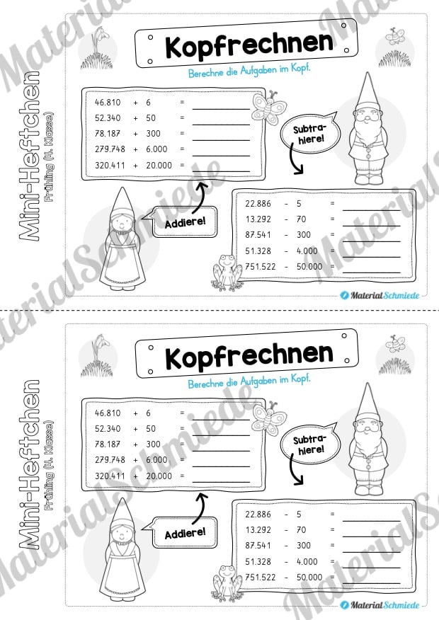 Mini-Heft: Frühling für die 4. Klasse (Kopfrechnen)