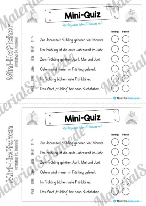 Mini-Heft: Frühling für die 4. Klasse (Mini-Quiz)