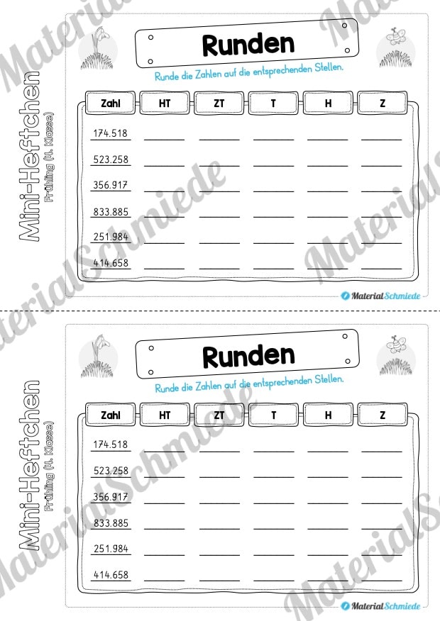 Mini-Heft: Frühling für die 4. Klasse (Zahlen runden)