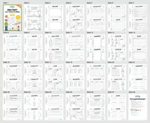Mini-Heft: Frühling - 4. Klasse (25 Arbeitsblätter) - Überblick