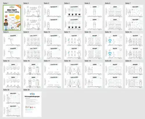 Mini-Heft: Frühling - Vorschule (20 Arbeitsblätter) - Überblick
