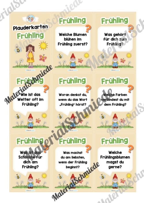 Plauderkarten: Thema Frühling (Lesespiel) - Arbeitsblatt 01
