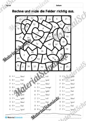 8 Rechenmalblätter Frühling: Kleines 1×1 (Vorschau 01)