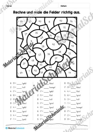 8 Rechenmalblätter Frühling: Kleines 1×1 (Vorschau 02)